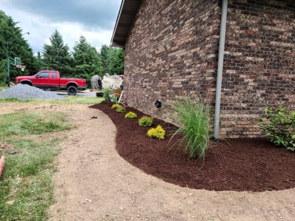 landscaping continuse around corner of the house
