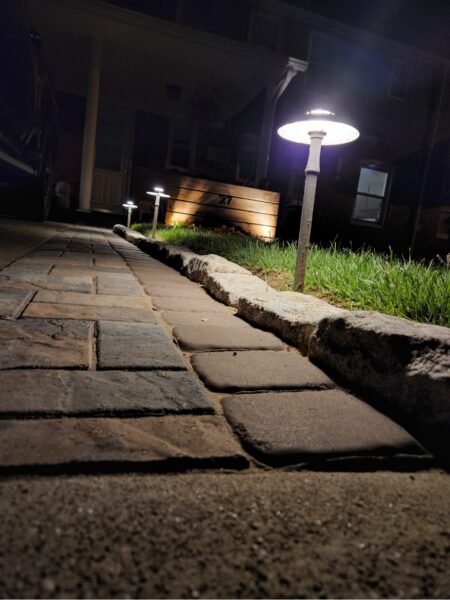 stone path with accent lighting